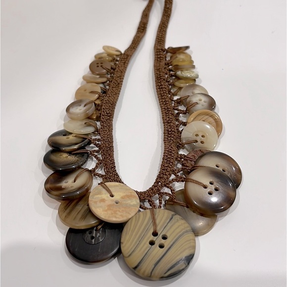BOHEMIAN HANDMADE NECKLACE, crochet knitting, Macrame Thread & buttons in Brown - Picture 2 of 5